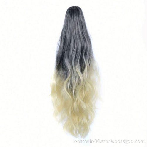 MYZYR Hair Long Wavy Ombre 24INCH Clip On Hair Extensions Claw P ony Tail Synthetic Hairpiece Heat Resistant P onytail